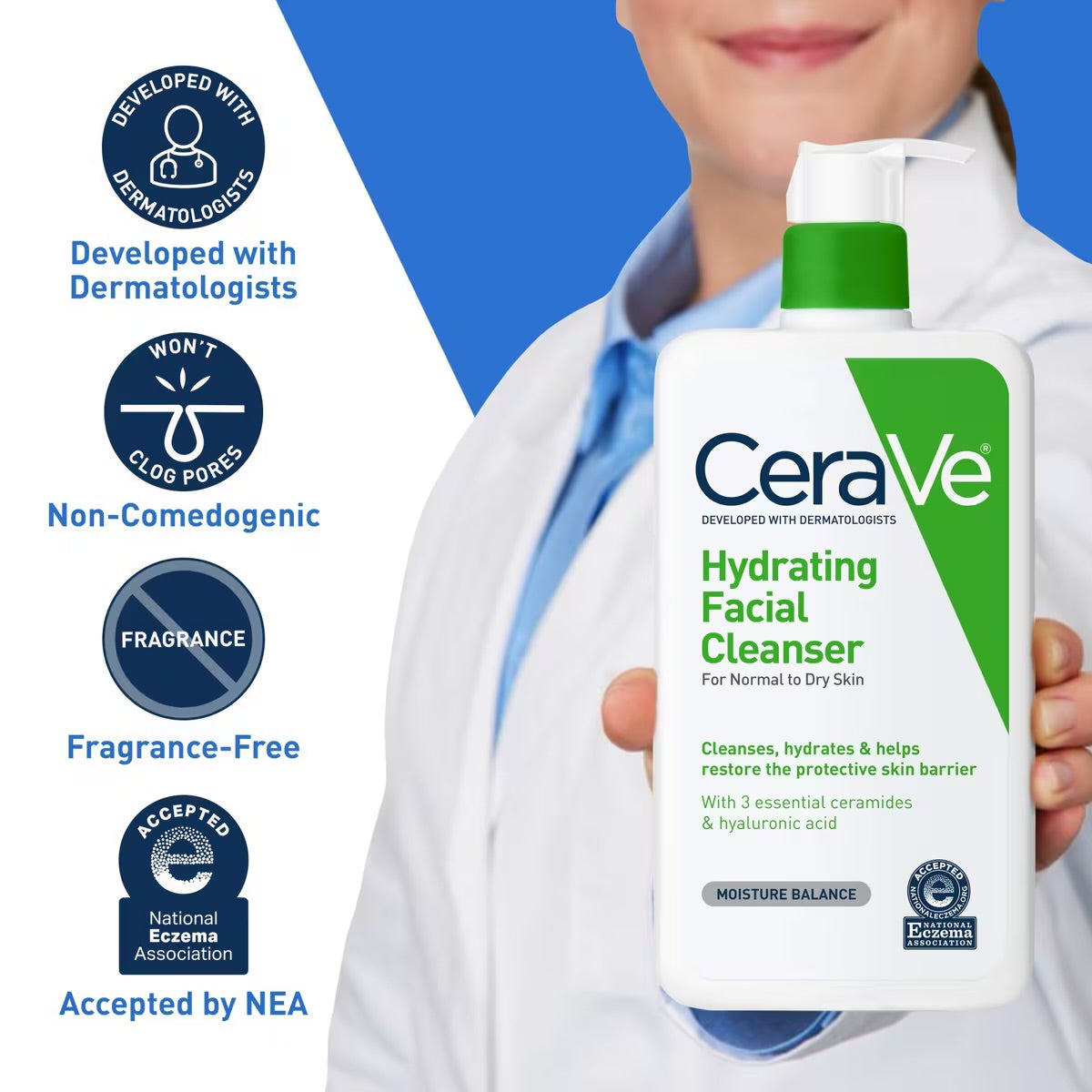 Cerave Hydrating Facial Cleanser, Gentle Face Wash for Balanced to Dry Skin