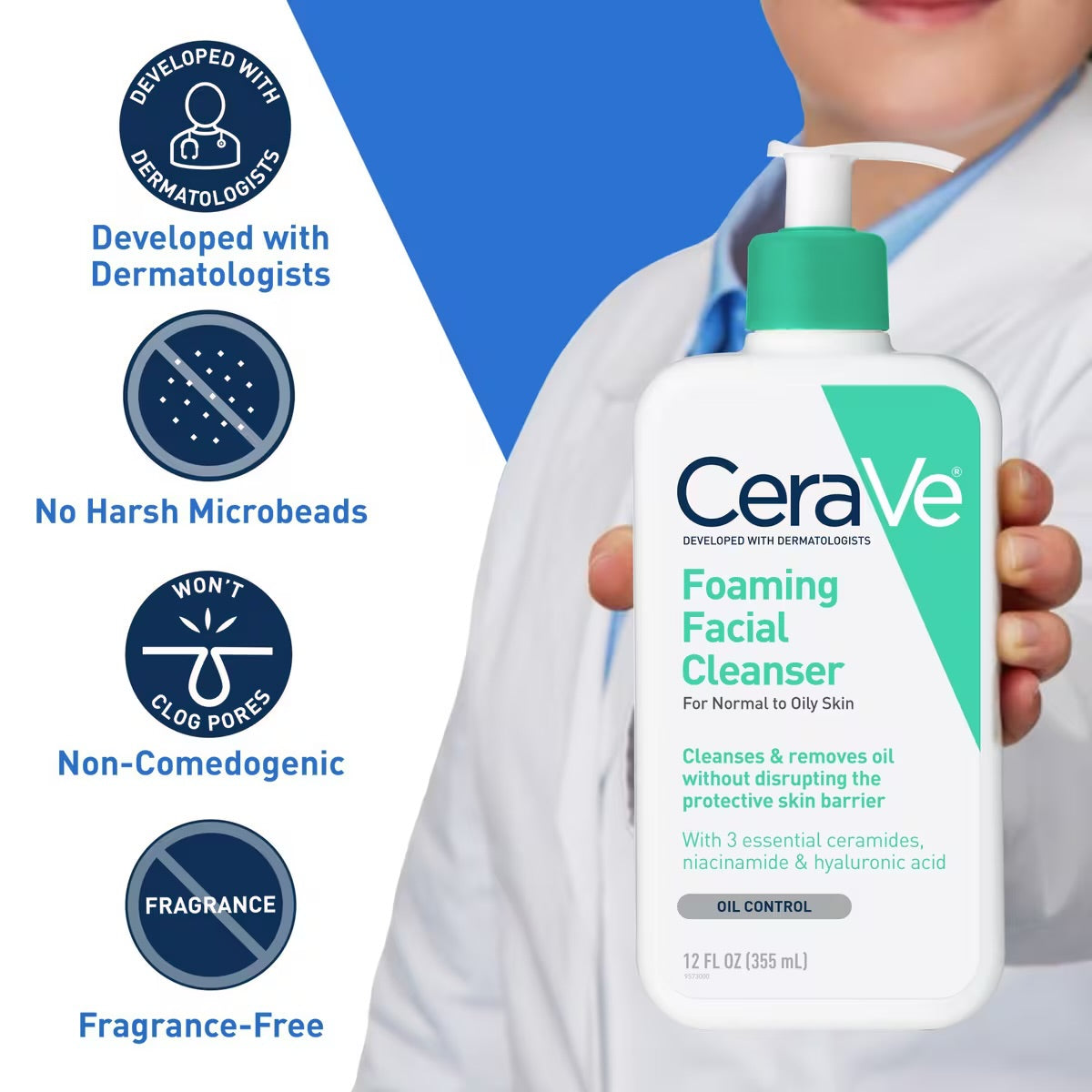 Cerave Foaming Facial Cleanser, Gel-Based Face Wash for Balanced to Oily Skin