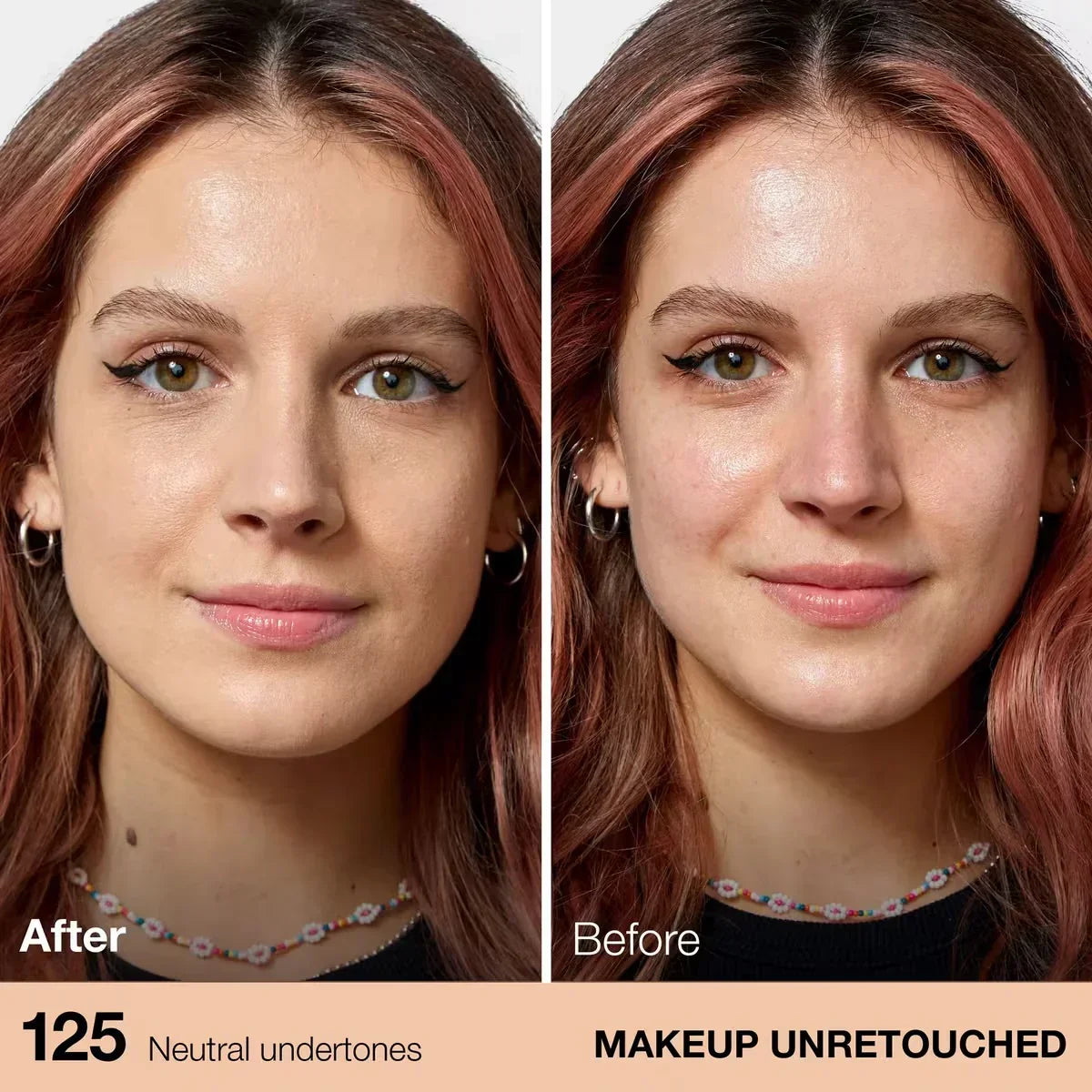 Before and after applying Maybelline Fit Me Matte + Poreless Foundation on face, even coverage and matte finish